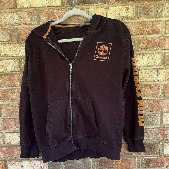 Timberland Womens Long Sleeve Hooded Front Pocket Full Zip Pocket Brown Large - Picture 1 of 2